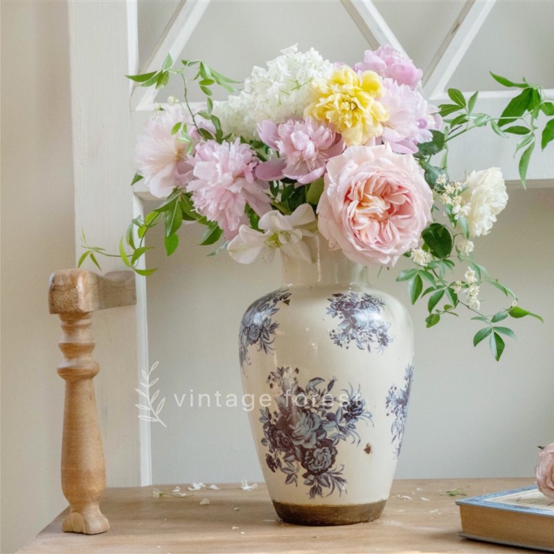 欧美法式乡村田园青花陶瓷色釉水培干鲜花瓶插家居民宿样板房摆件