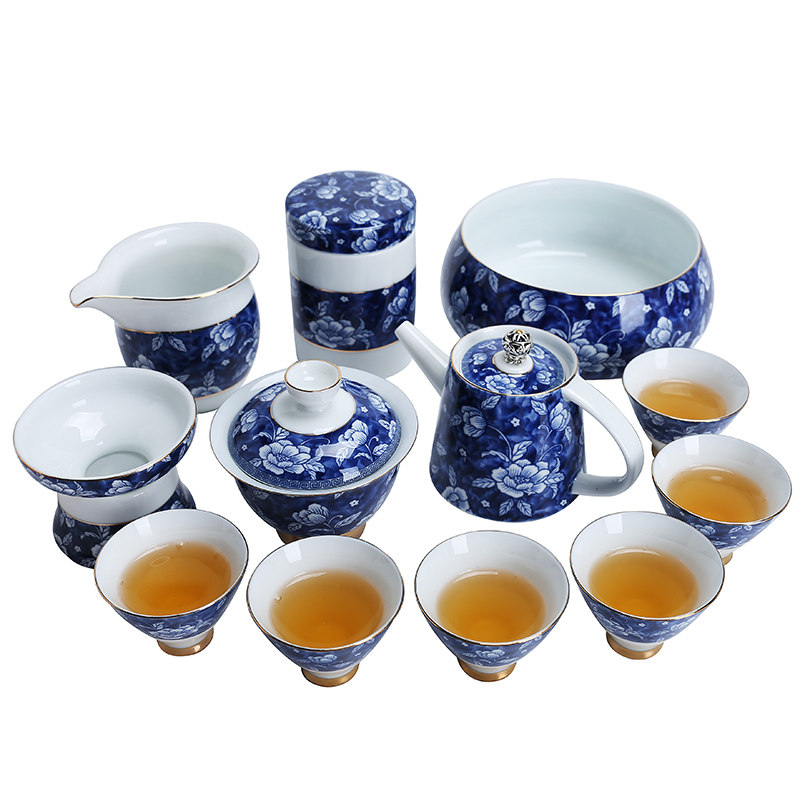 青花瓷茶具套装家用陶瓷功夫茶具盖碗茶壶茶杯茶洗茶叶罐整套茶具