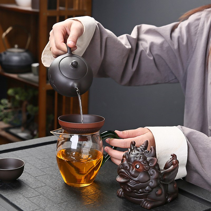 紫陶招财貔貅茶漏茶滤公道杯一体组合泡茶过滤网器茶叶隔茶具配件