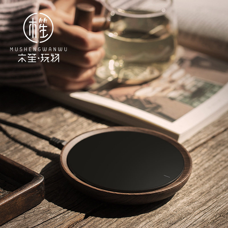 木笙木纹茶具加热恒温宝杯垫办公室家用玻璃壶加热保温底座暖杯器