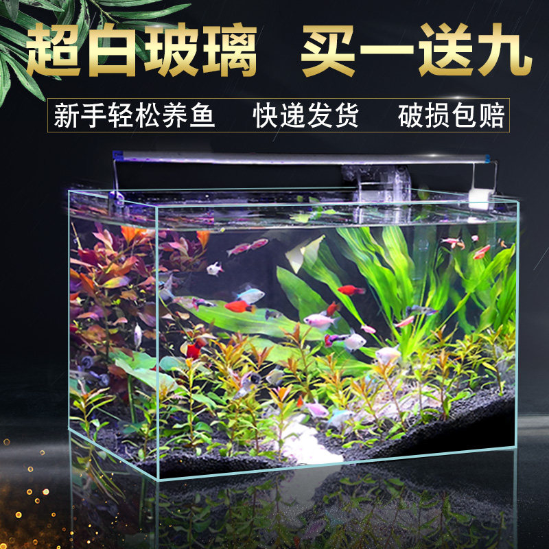 超白鱼缸懒人玻璃家用长方形景面增氧过滤真水态造桌生草小型鱼缸