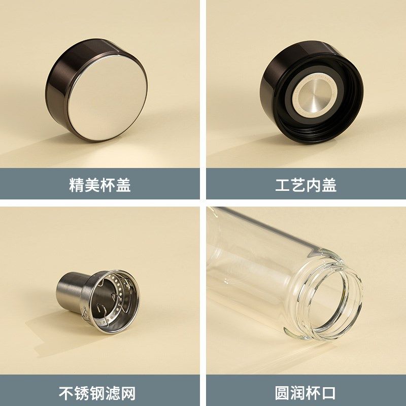 万象玻璃杯单层家用女带滤网个性潮流清新花茶杯加厚防烫便携水杯