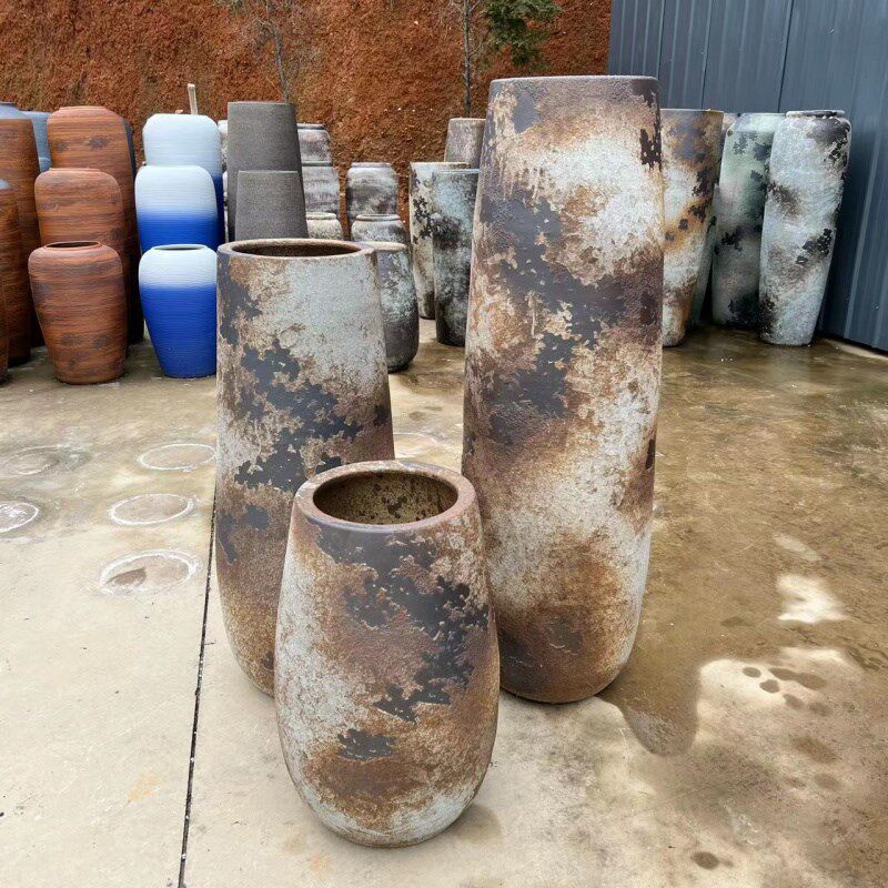 复古文艺粗陶瓷大号花瓶插干花仿真花客厅装饰摆件怀旧落地大陶罐