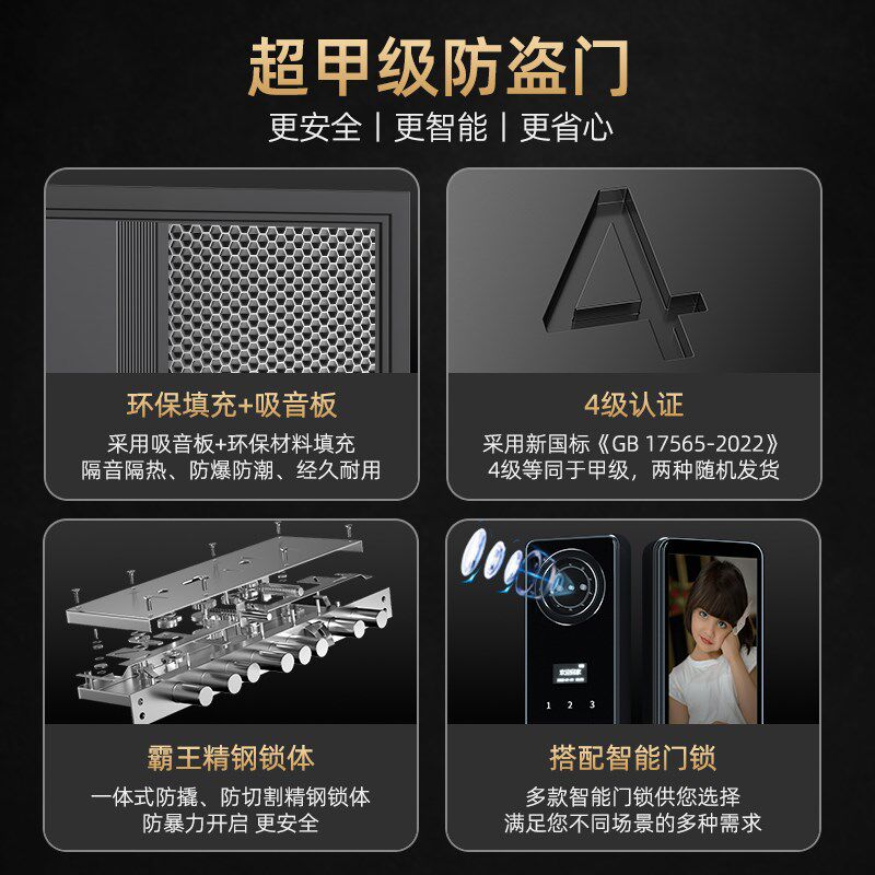 【2024款】甲级防盗门家用纹户全自动指入锁猫眼5D安脸人全进户门