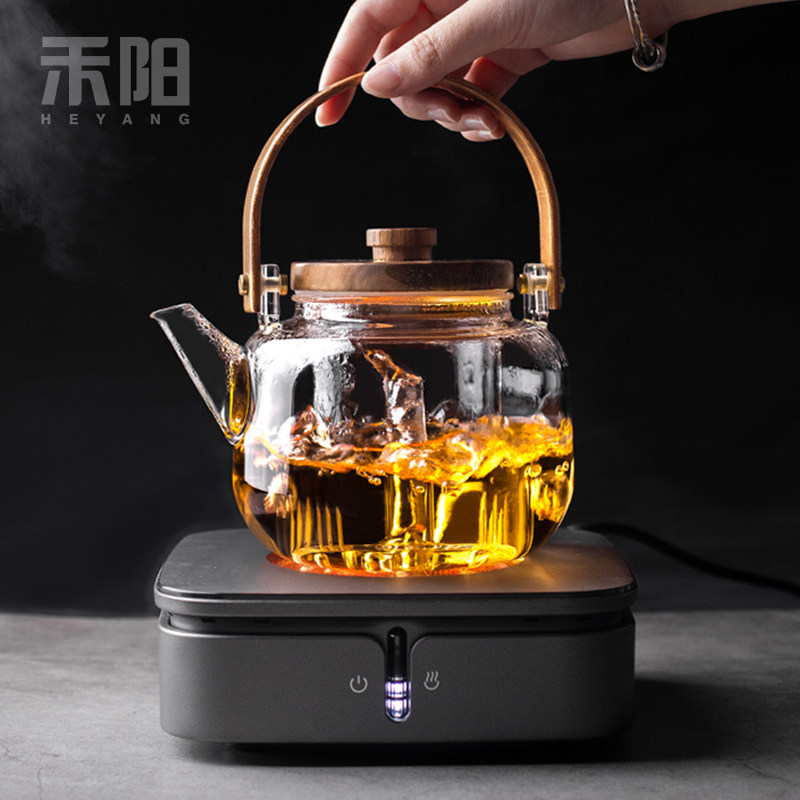 禾阳煮茶壶煮茶器新款家用耐高温加厚玻璃烧水泡茶壶黑晶炉煮茶炉