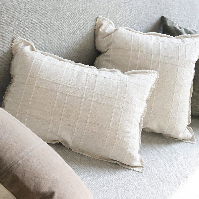弋采现代简约格纹侘寂风沙发床棉麻腰枕方抱枕靠垫靠包靠背枕头套