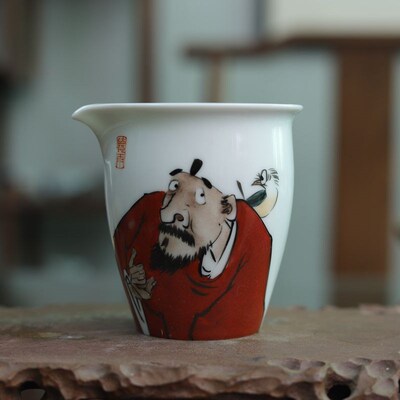 九希堂陶瓷茶具公道杯陈胜波手绘人物画钟馗文人分茶器茶海匀杯
