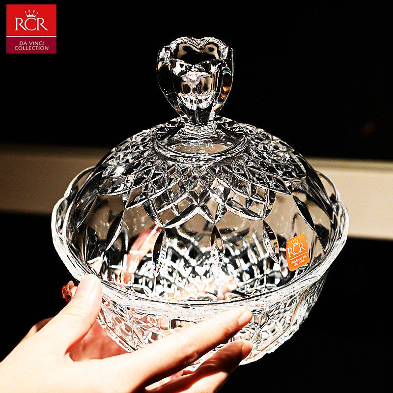 意大利RCR原装进口水晶玻璃糖果盒水果盘干果盒盆糖缸带盖家用