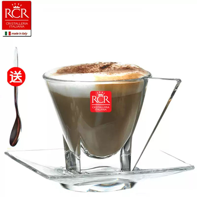 意大利RCR进口水晶玻璃时尚茶杯子创意欧式美式咖啡杯带把带底碟