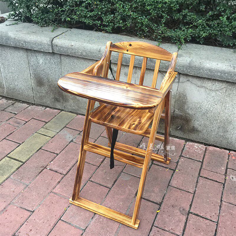 折叠原木宝适全实木儿童酒店炭烧餐椅BB子宝舒凳凳黑色复古可折叠