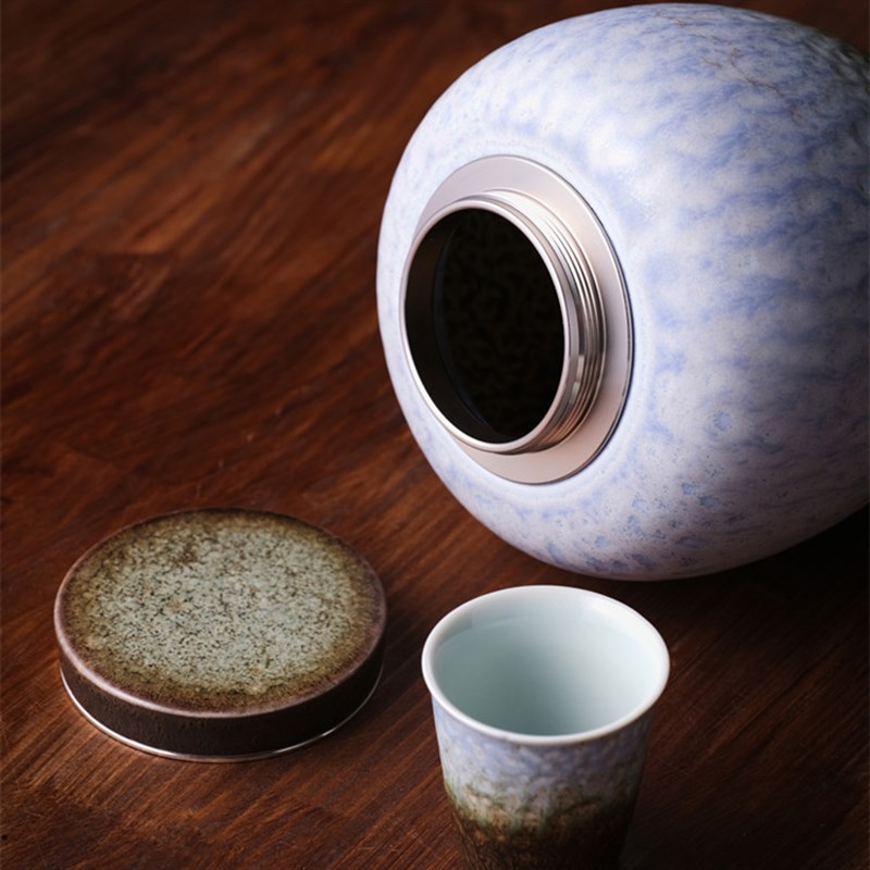 臻藏论道 精美木盒 陶罐配一品茗杯 岩茶绿茶白茶红茶铁观音散茶