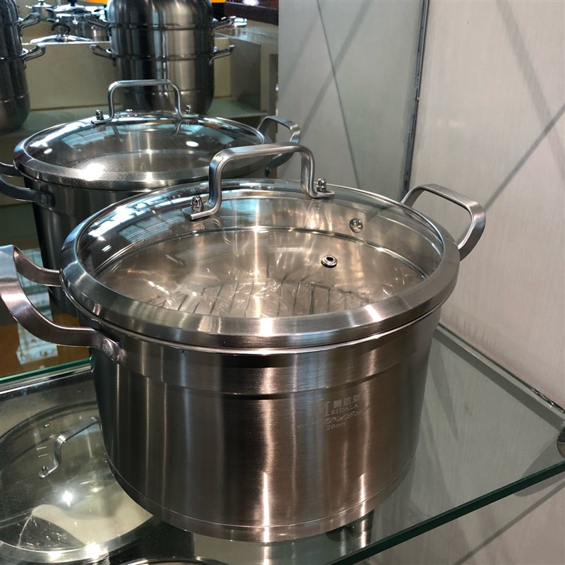 美层莱304不锈钢盖尔蒸煮锅8底汤锅内置蒸架加2达大蒸屉格26复30