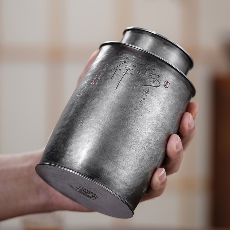 锡罐一修作品妙吉祥茶仓纯锡茶叶罐手工锡制复古密封储茶罐