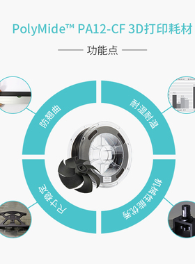 PolyMide PA12-CF 碳纤维增强尼龙3D打印耗材(500g) 高耐热低吸湿