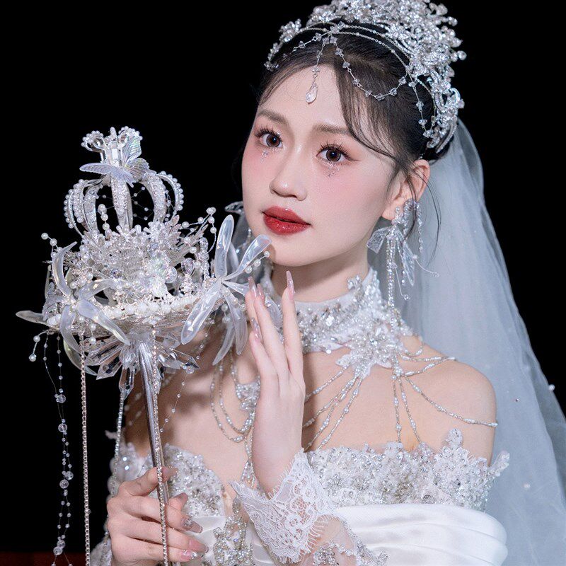 权杖手捧花婚礼新娘礼级diy材料水晶公主婚工婚纱成品新重高盒