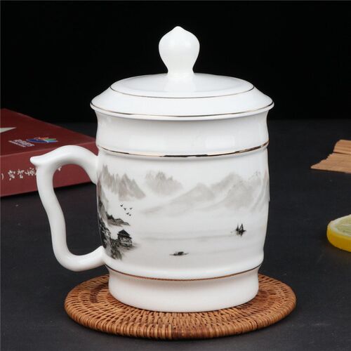 天德大号荣耀杯陶瓷办公杯会议杯水杯大容量茶杯带盖杯子550ml杯