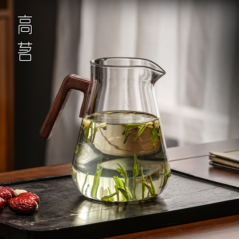 玻璃公道杯大容量1000ml木柄分茶器大号公杯可加热加厚泡茶壶