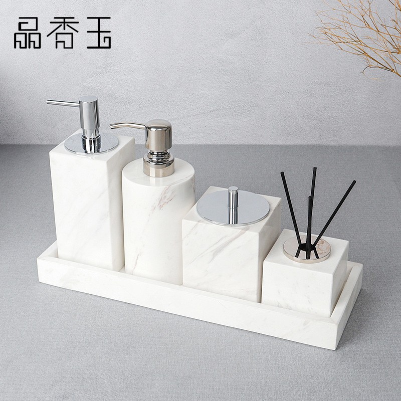 大理具托盘奢卫浴洗漱套装牙石轻 高档欧式浴室洗手台酒店摆件