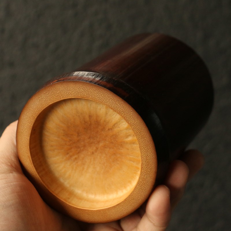【百年老煤竹笔筒】广竹百年拆精老西纯手工房工打磨制作茶道笔筒