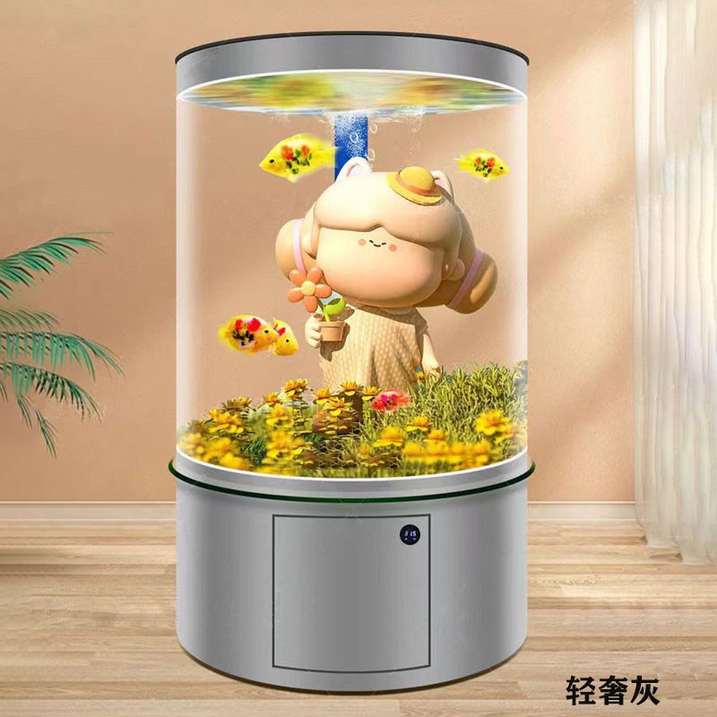 新款圆柱形客厅家用鱼缸水族箱玻璃落地自动循环免换水金鱼锦鲤缸
