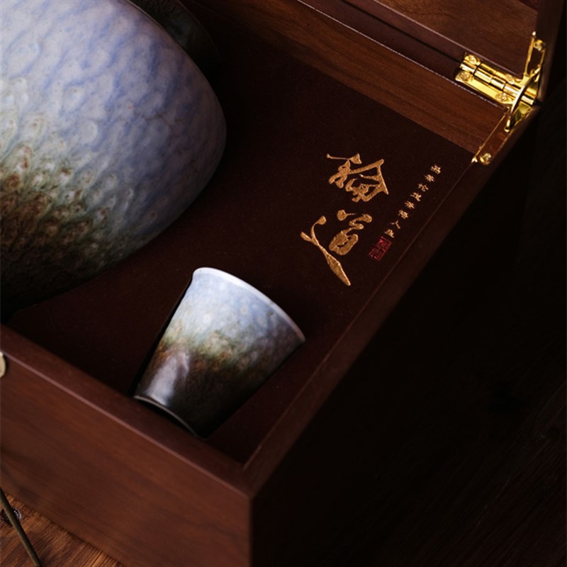 臻藏论道 精美木盒 陶罐配一品茗杯 岩茶绿茶白茶红茶铁观音散茶