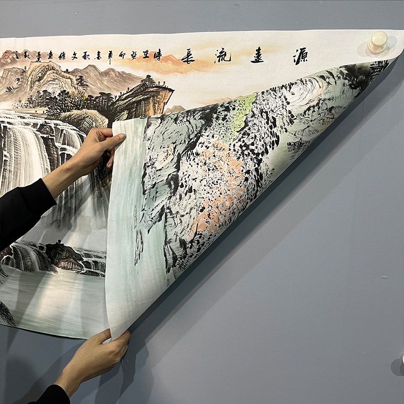 纯手绘国画山水横幅小六尺源远流长客厅沙发背景墙电视墙装饰画