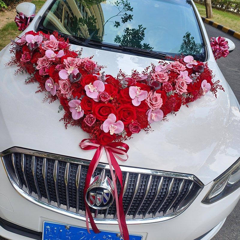 卡古红色系红咖复布奇诺大V婚车车头婚结花主车车队仿真全套装饰