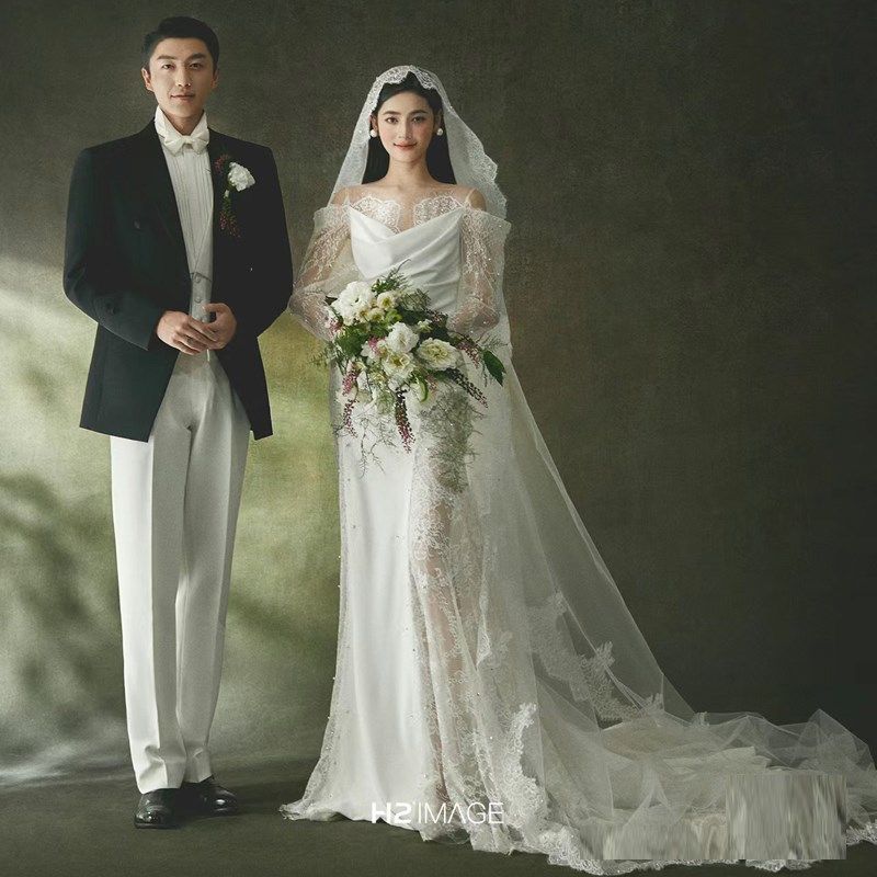 婚纱照室内束纱复瀑拍摄道具新娘手捧花白色古布大白手捧花仿真花