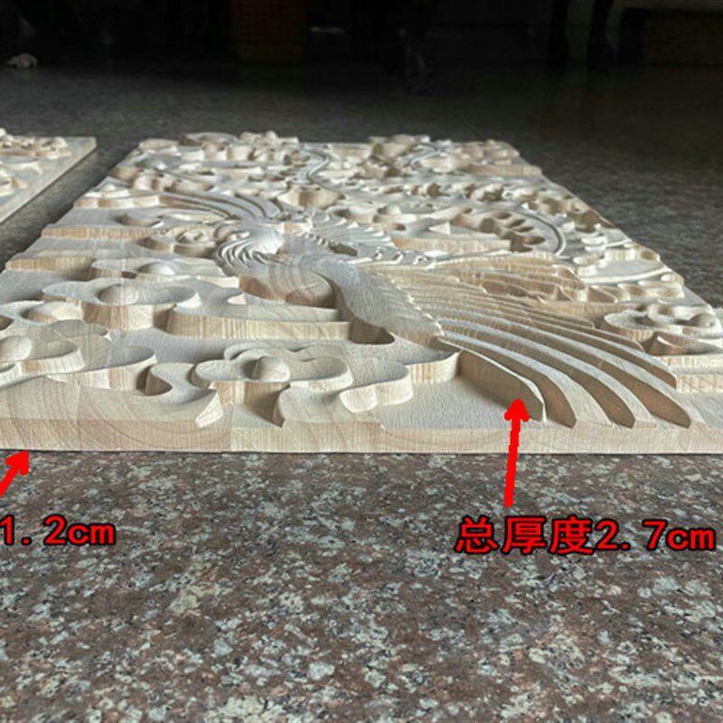 木雕龙 中式方形实木雕刻龙凤图案装饰挂件 橡胶木浮雕工艺