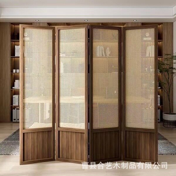 中式木质隔断屏风落地式办公室茶室玄关遮挡木质屏风实木隔断折屏
