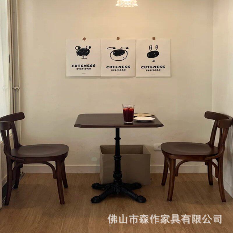 酒馆美式实木桌椅组合奶茶甜品店咖啡厅小方桌轻食店桌子餐饮商用