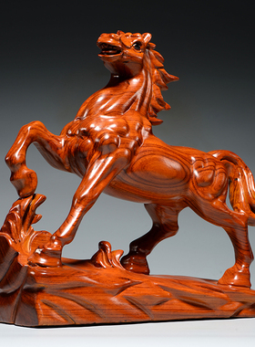 花梨木雕马摆件十二生肖马到成功雕刻工艺品家居办公装饰开业送礼