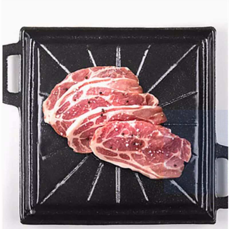 韩式铸铁方形烤盘搪瓷烤肉盘煎牛排铁板烧料理盘生铁烧烤盘