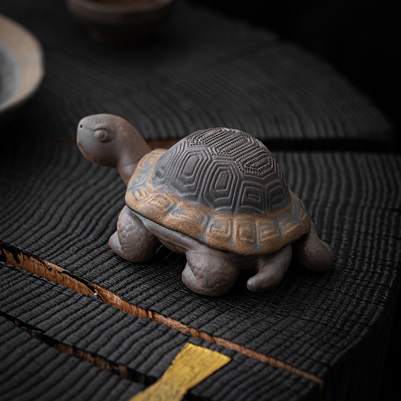 粗陶鎏金茶漏创意乌龟茶水分离器复古泡茶过滤器高档陶瓷茶宠摆件