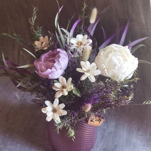 淡雅紫乡村花艺进口通草花干花客厅花卉摆件玻璃花瓶套装家居软装