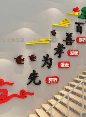 老年活动中心楼梯台阶文化墙贴画敬老养老院楼道墙面装饰标语布置