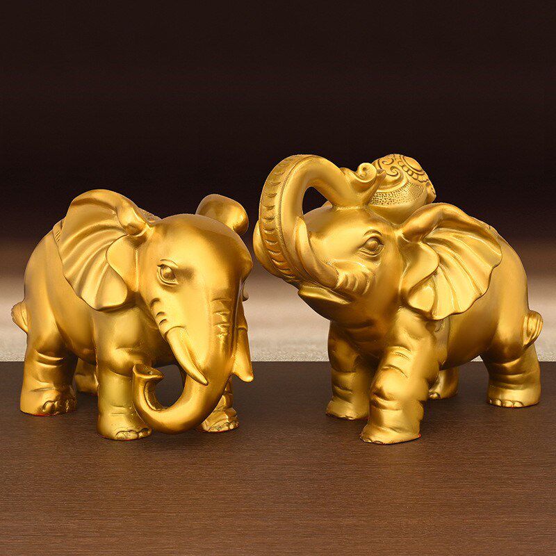 一对吉祥如意象黄铜大象摆件吸水象客厅酒柜装饰家居店铺乔迁礼品