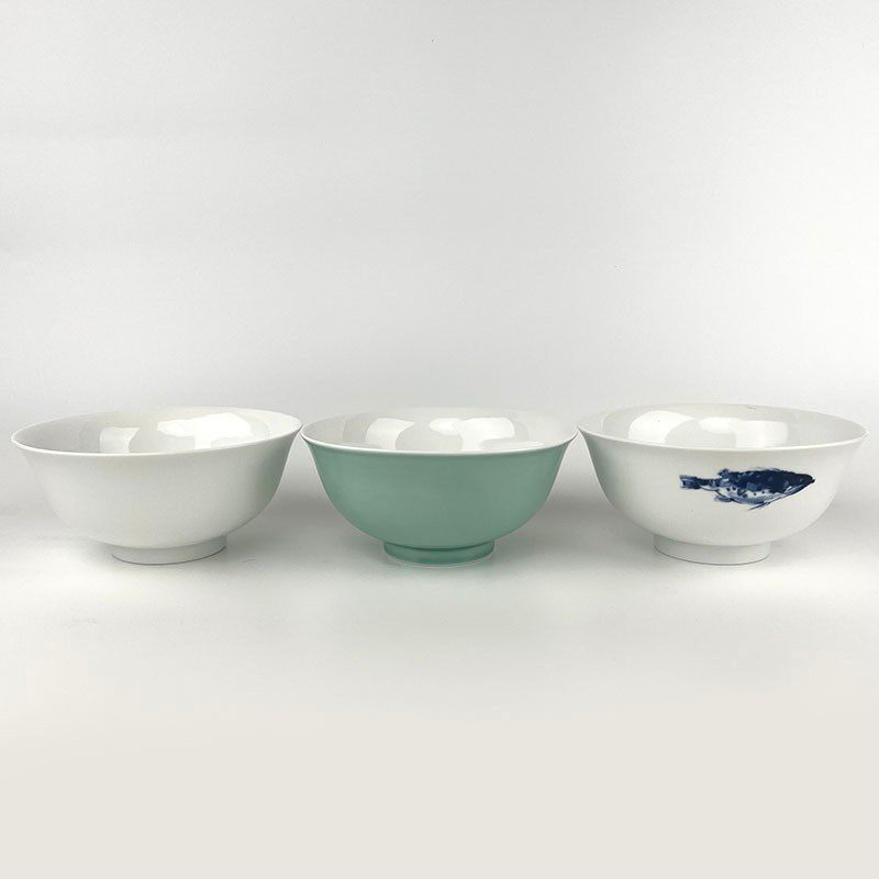 不仁斋薛继业水墨青花鱼+豆青釉大面碗海碗吃播中式