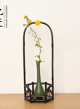 中式茶室装饰摆件手工竹制茶台玄关桌面饰品花瓶插花陶瓷瓶凉炉架