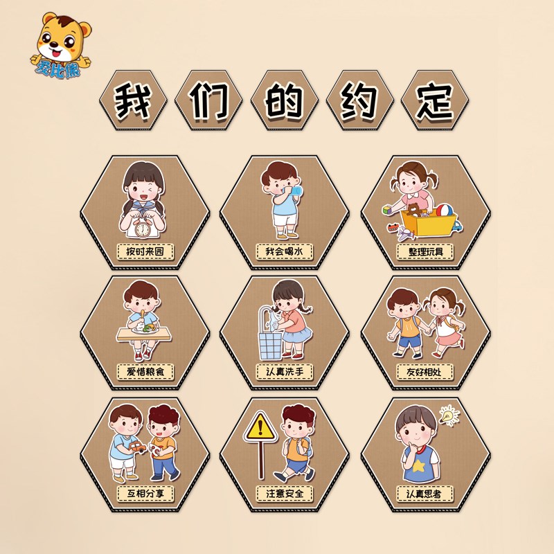 幼儿园班级公约主题环创布置装饰我们的约定按时到校自理能力养成