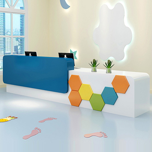 幼儿园烤漆前台兴趣班吧台早教辅导中心接待台培训机构卡通前台