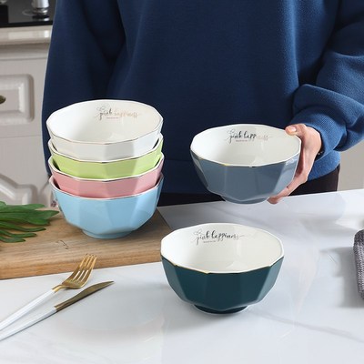 6寸面条碗家用吃面碗个人汤碗陶瓷加厚隔热大碗拉面碗一家人区分