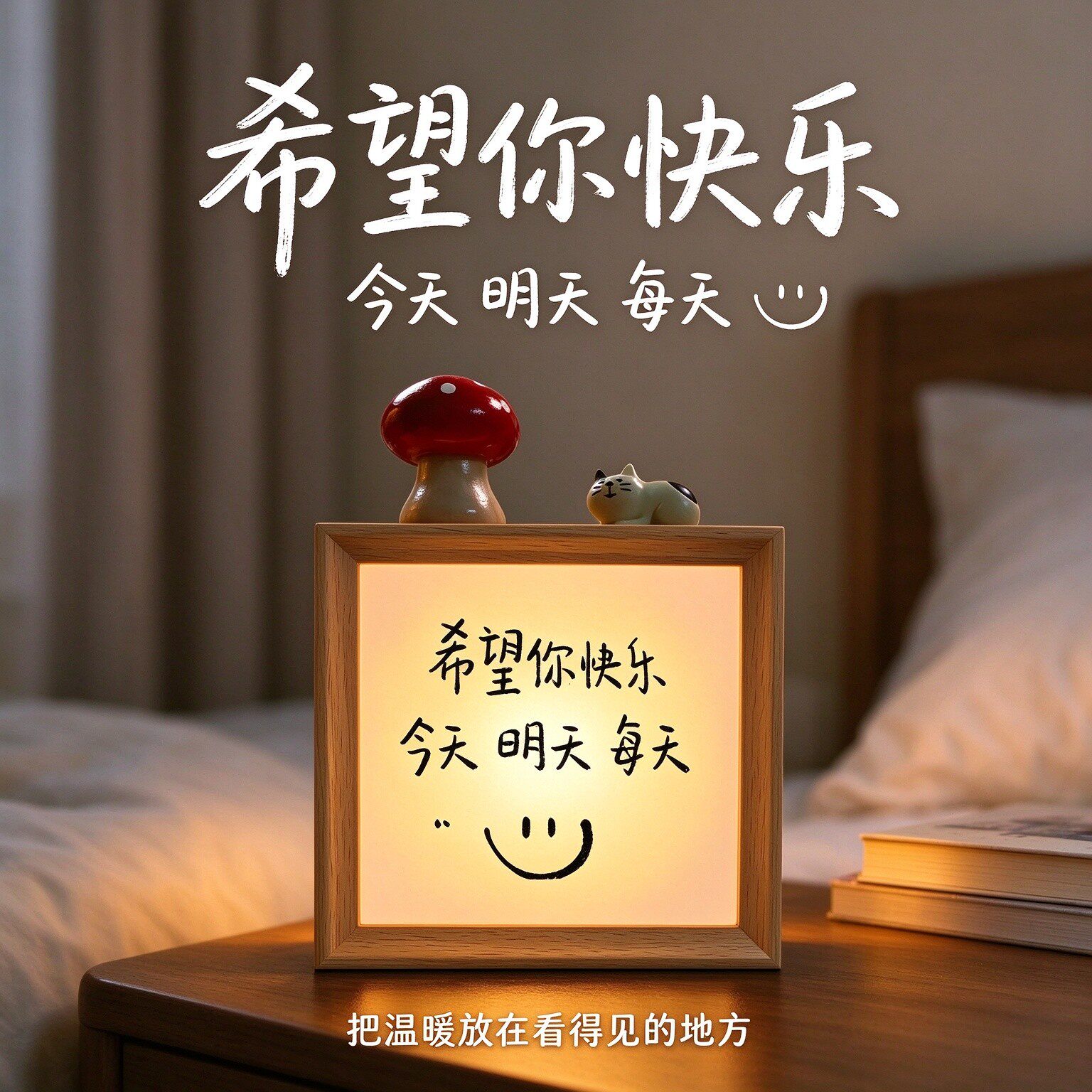 希望你快乐书法小夜灯相框床头