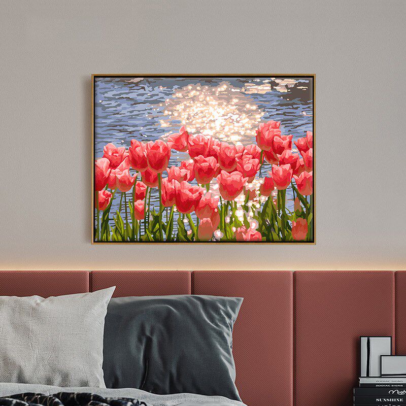 数字油画diy填色手工填充丙烯装饰手绘画画客厅郁金香之夏油彩画
