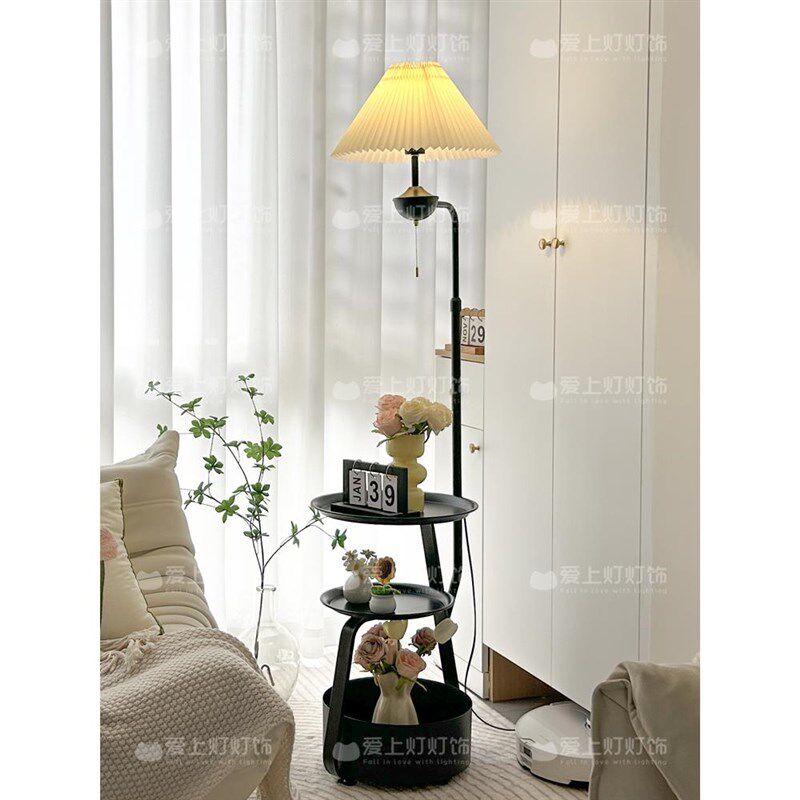 2023新款落地灯客厅沙发旁边几装饰摆件复古卧室床头柜一体台灯,家装灯饰光源,置物功能落地灯,淘宝优惠券,粉丝福利购,淘宝优惠卷