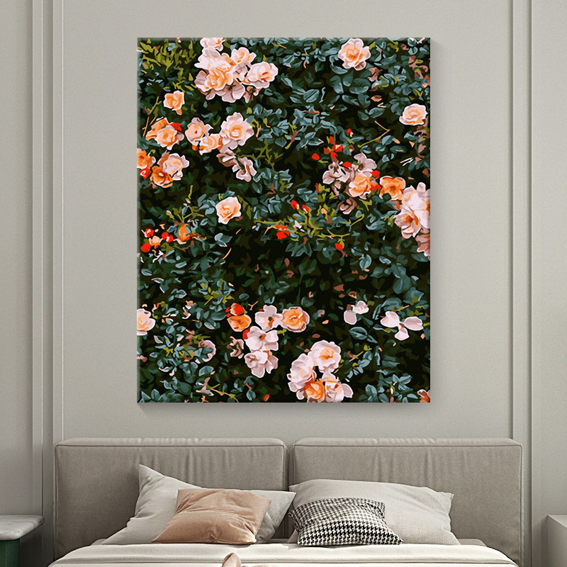 diy数字油画手工填充填色油彩画治愈手绘花卉装饰画蔷薇玫瑰画画