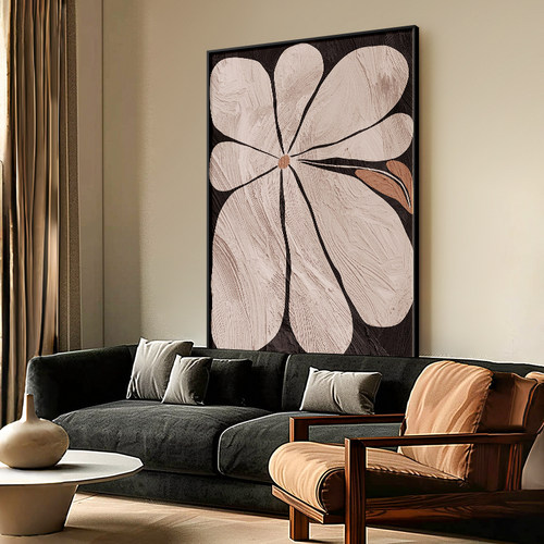 中古风咖色花卉大幅落地画高级感客厅沙发背景墙装饰画玄关走廊画