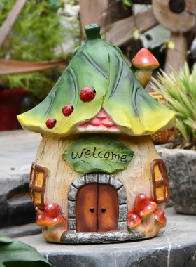 花园庭院装饰创意植物摆件蘑菇小房子欢迎牌院子阳台景观布置雕塑