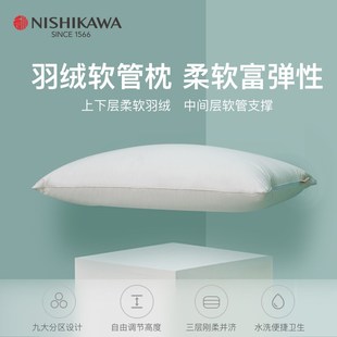 西川分区护颈椎助睡眠柔软舒适回弹羽绒95白鹅绒枕头家用单人