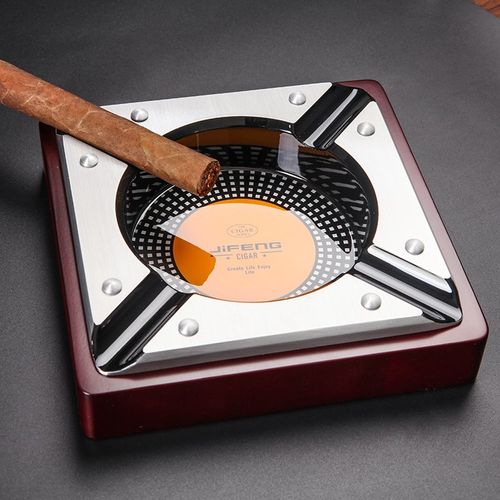 季风高档雪茄烟灰缸金属实木古巴雪茄烟工具烟缸大号烟槽会所办公
